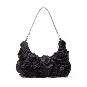 3669 3D Flower Clutch Purse, Satin Floral Evening Handbag with Chain